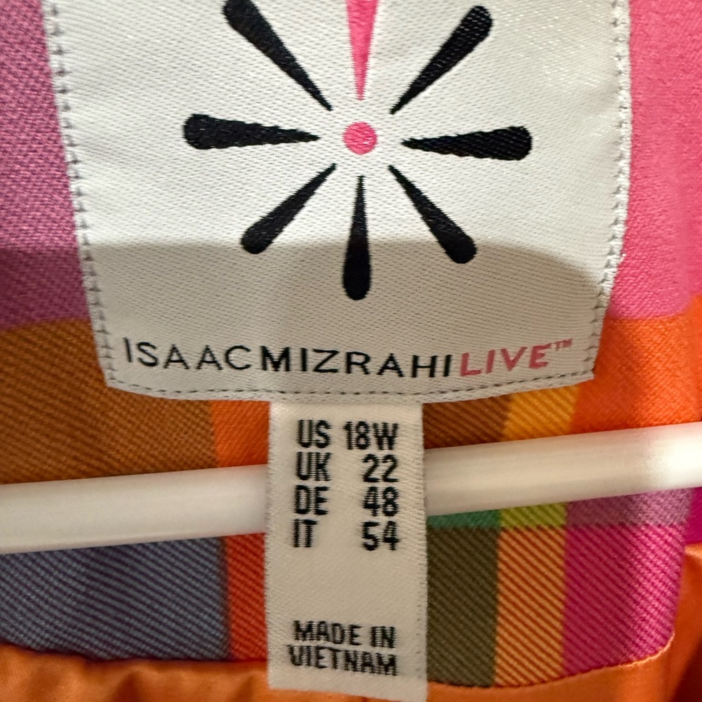 Isaac Mizrahi Pink and Orange Blazer with Bold Plaid Design - Picture 2 of 6